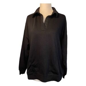 If It Were Me Johnny Collar Sweatshirt Black French Terry Knit Long Sleeve S‎